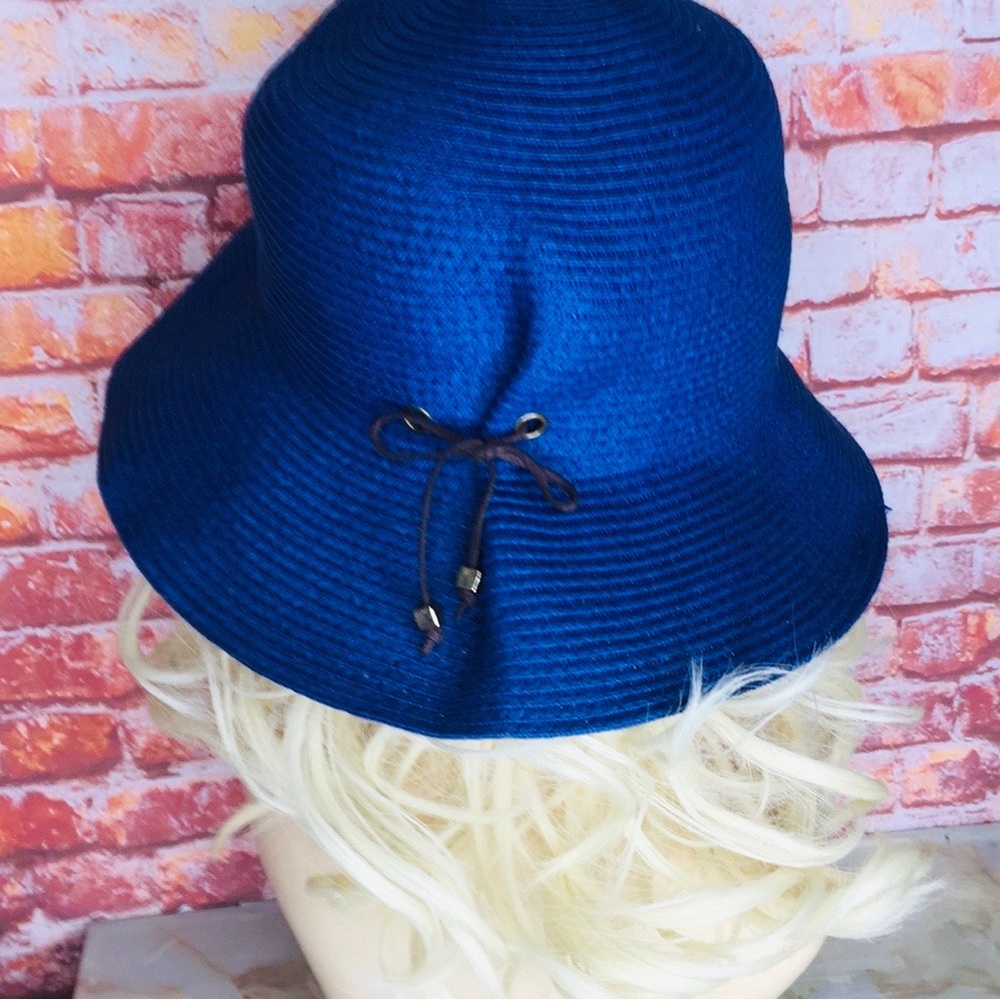 Cappelli Straw World Blue Packable Daisy Embroidered Bucket Beach Hat - Picture 5 of 8